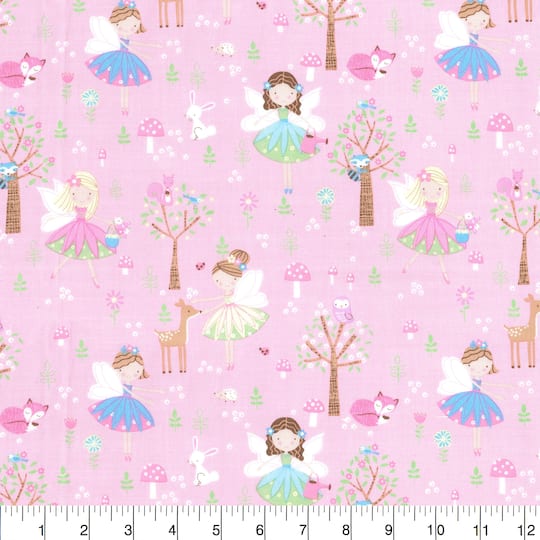 Fabric Traditions Fairies on Pink Cotton Fabric
